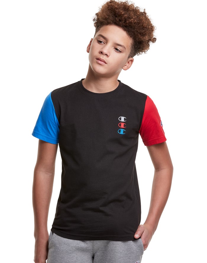 Champion Triple Stacked Logo T-Shirt Jongens - Zwart - Belgie 4396ADSVZ